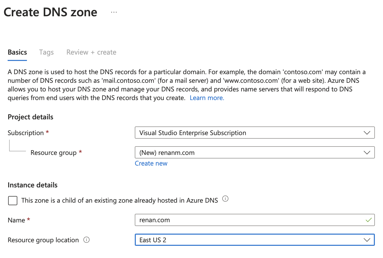 New DNS Zone