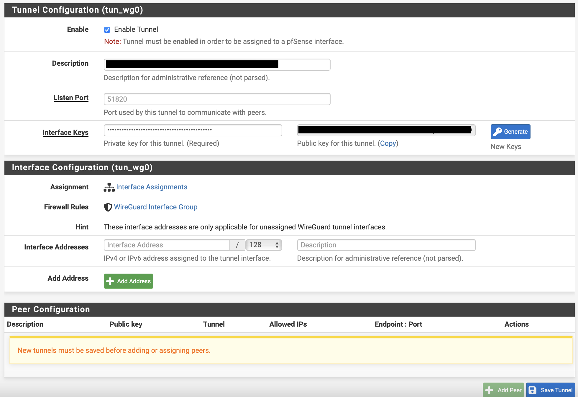 pfSense Wireguard Tunnel configuration